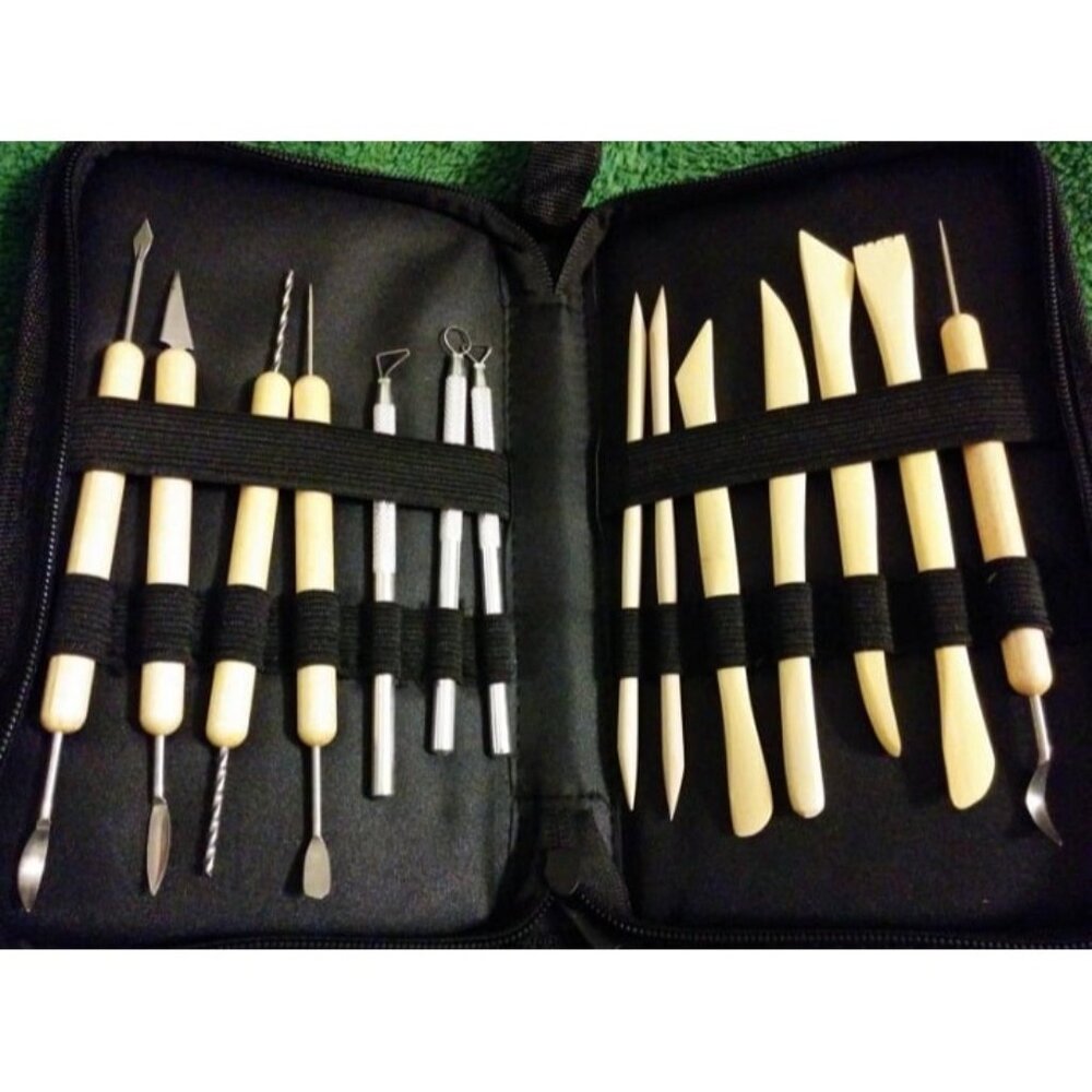 New 14-Piece Pottery, Clay Sculpture & Ceramics Tool Set with Canvas Case